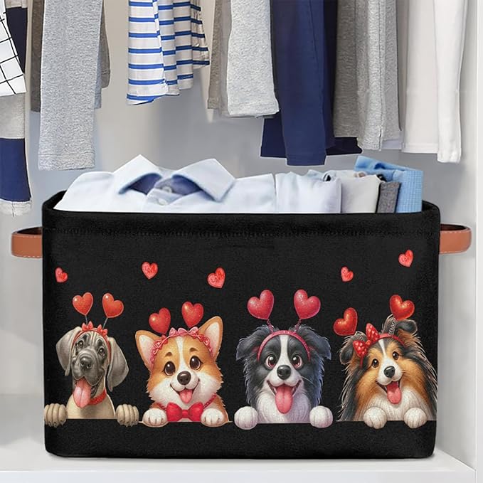 Pardick Basket Storage Bins Cute Animal Dog Rectangle Cube Basket Box Kids Girls Boys Toys Organizer Beaket Decor Foldable with Handle for Living Room Bedroom Closet Nursery Office Shelf Gifts