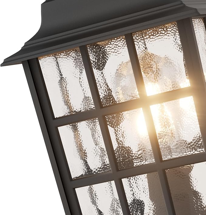 Outdoor Post Light 2-Pack Exterior Lamp Post Light Fixture with Pier Mount Base Exterior Pole Lantern Light Black with Water Ripple Glass