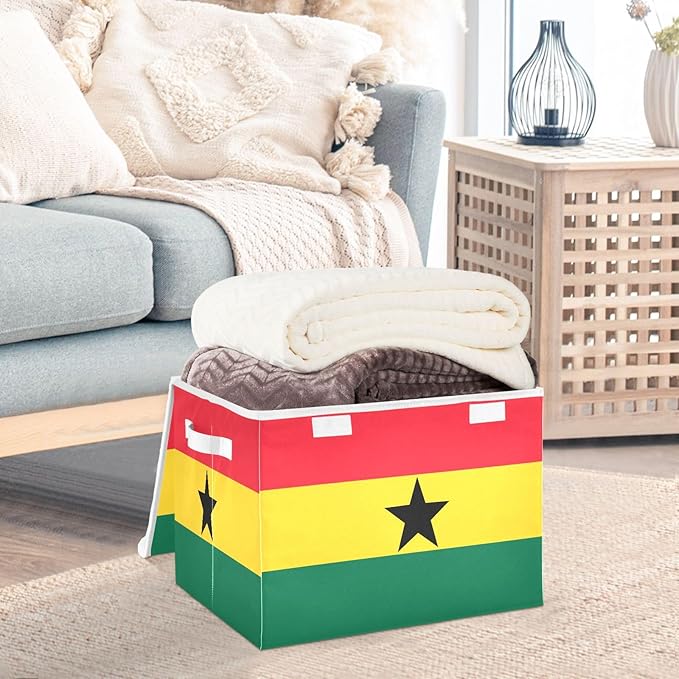 Ghana Flag Ghanaian National Storage Bins with Lid Stackable Fabric Storage Organizer Bins with Lids for Dorm Room Home
