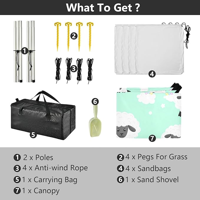 Beach Canopy with Windproof Ropes &amp Sandbags Beach Tent Sun Shade Sun Shelter for Camping Trips Fishing Backyard Fun or Picnics Sheep