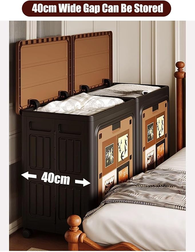 Folding Clothes Storage Box With Lid And Wheels Closet Storage Bin Large For Home Office Living Room Bedroom 148L Plastic Organizer Storage
