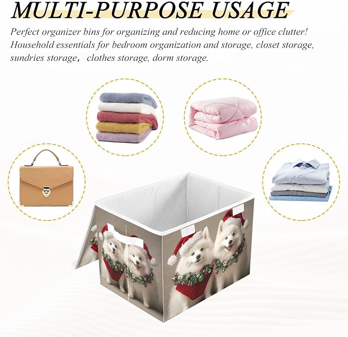 Storage Cube with Lid Dogs Christmas Print 16.5×12.6×11.8 IN Collapsible Large Capacity Foldable Storage Basket Bin Organizer