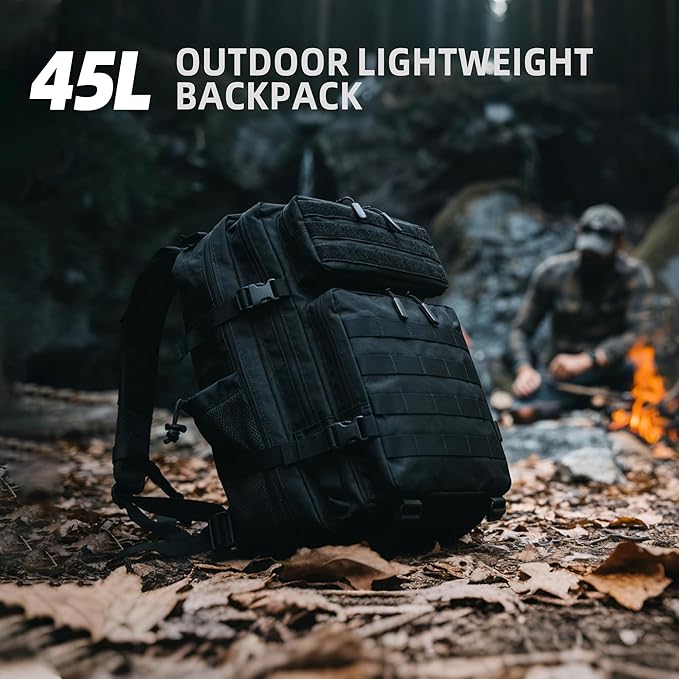 45L LUPU TACTICAL Backpack for Men and Women 3 Days Assault Pack Outdoor Travel Hiking Camping Rucksack with Molle Webbing (Black)