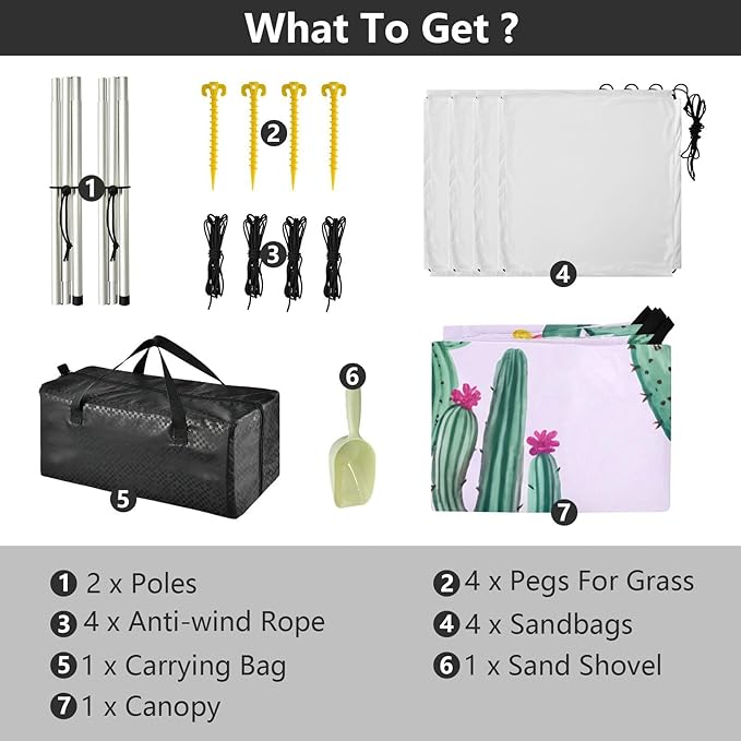 Beach Canopy with Windproof Ropes &amp Sandbags Beach Tent Sun Shade Sun Shelter for Camping Trips Fishing Backyard Fun or Picnics Cactus
