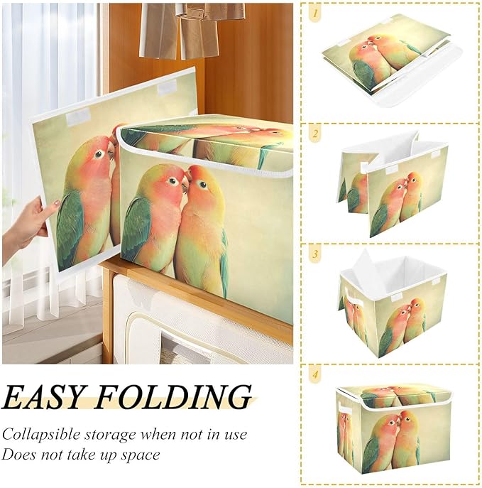 AIXIWAWA Lidded Storage Cube (Love Parrot) Fabric Foldable Closet Bins with Flip Lid and Handles Organizer Basket Container 16.5 x 12.6 x 11.8 IN