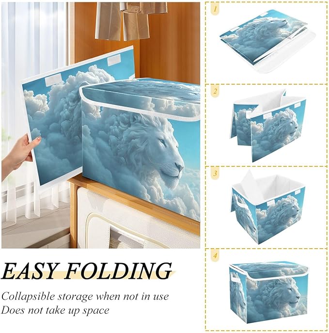 Storage Cube with Lid Cloud Lion Print 16.5×12.6×11.8 IN Collapsible Large Capacity Foldable Storage Basket Bin Organizer