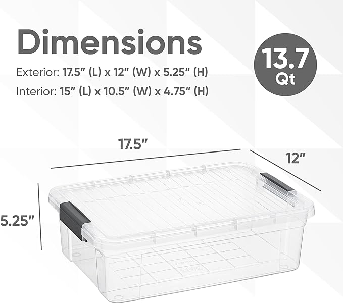 Superio Storage Bins with Lids Clear Plastic Containers for Organizing Stackable Totes BPA Free Odor Free Organizer Boxes for Home and Dorm (2 Pack 13.7 Qt)