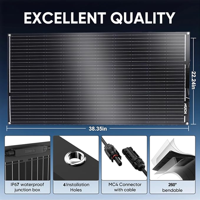 400W Semi-Flexible Solar Panel 12V Monocrystalline Ultra-Flexible Bendable Mono Off-Grid Charger for Marine RV Cabin Van Car Boat Curve Surfaces (4 * 100W)