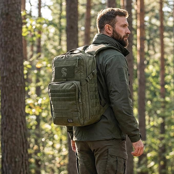 MGFLASHFORCE Molle Military Tactical Backpack for Men 30L Daypack Army Rucksack Pack Bug Out Bag 15.6 Laptop Compartment (Green)