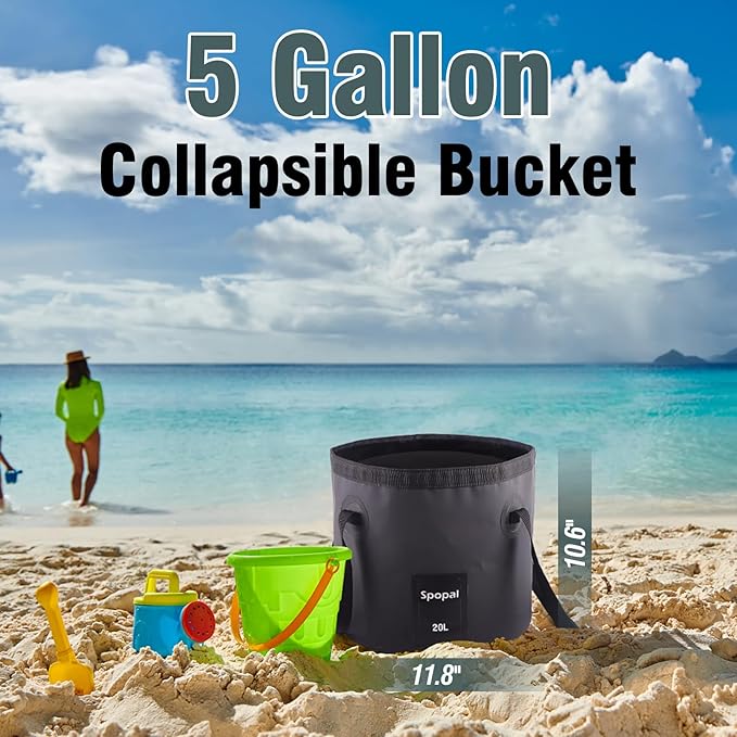 Portable Shower for Camping [Upgraded] Spopal 8000mAh Rechargeable Camping Shower with 5 Adjustable Speeds 4 Spray Modes with Collapsible Bucket with Handle 20L for Hiking Travel Car Pet