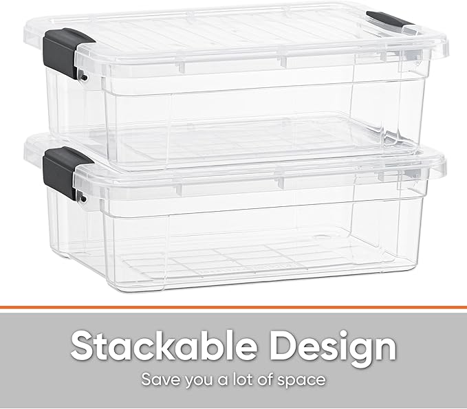 Superio Storage Bins with Lids- 24 Pack 2.5 Qt Clear Boxes for Organizing Stackable Plastic Containers- BPA Free Non-Toxic Odor Free Organizer for Home Office Dorm