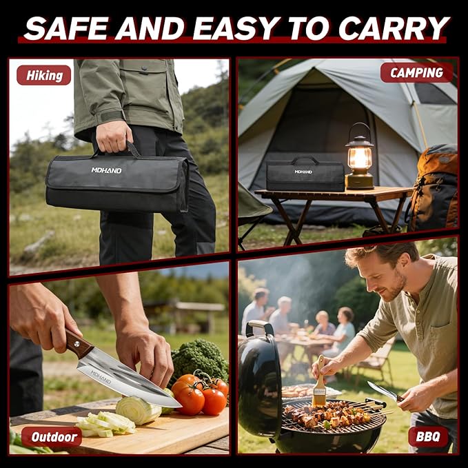 MDHAND Butcher Knife Set Hand Forged Butcher Chef Knife Set with Roll Bag Sharp Heavy Duty Bone Chopper Knives &amp Boning Knife for BBQ Outdoor Camping Meat Cleaver Tools Gifts for Men Women