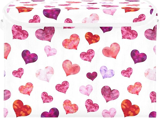 senya Valentines Storage Baskets Collapsible Storage Bins with Lids Hearts Storage Boxes Clothes Baskets for Organizing