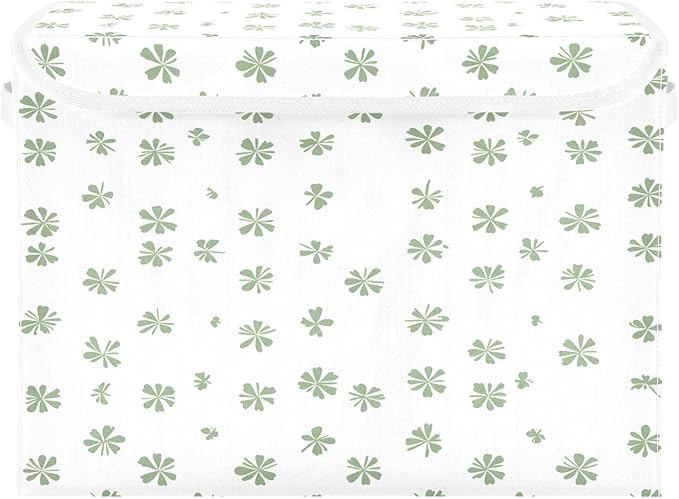 Storage Baskets with Lids St. Patrick's Day Shamrock Collapsible Bins Stackable Fabric Linen Baskets Decorations Closet Organizer Container 16.5x12.6x11.8