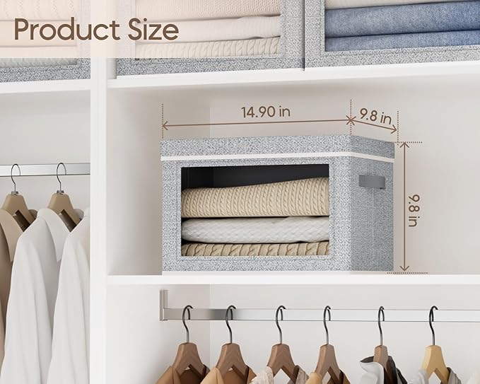 Homsorout Collapsible Storage Bins with Lids - Stackable Storage Containers with Window 6 Pack Fabric Cube Bins for Closet Home &amp Office Organization Baskets Light Gray 14.9 x 9.8 x 9.8