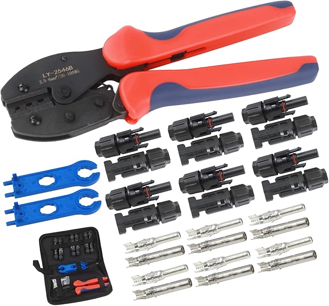 Solar Crimping Tool Kit LY-2546B Crimping Pliers with Male Female Solar Cable Connectors Solar Spanner Wrench for Connectors Solar Panel 2.5/4/6mm² AWG14/12/10