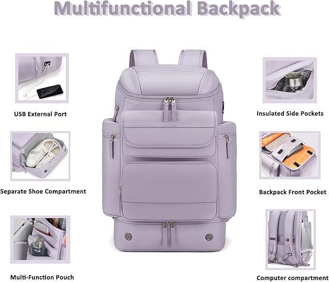 Travel Backpack Women Men Waterproof Outdoor Sports Backpack Large Hiking Backpack Laptop Backpack 50L Large Capacity Trekking Outdoor Activity Bag Purple