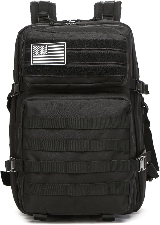 50L Sturdy Waterproof Fishing Hunting Bag Outdoor Military Tactical Sports Fitness Camping Hiking GYM Bag Backpacks (Black)