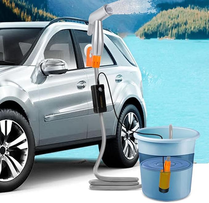 kowaku Camping Shower Portable Shower Camp Shower Waterproof Electric Shower Pump Outdoor Shower for Travel Beach Backpacking Hiking