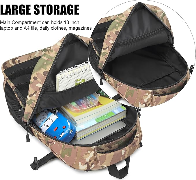 Kids Tactical Backpack Army Molle Bookbag Military Boys Backpack for School Outdoor Camping (Includes 2 Patches+1Carabiner) CM