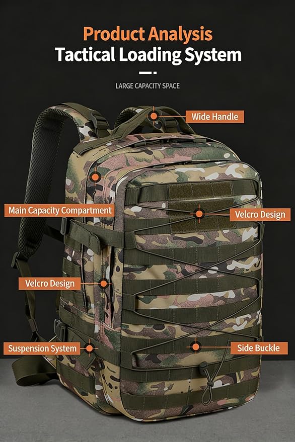 LINGYUE 25L Waterproof Tactical Backpack Lightweight Breathable Outdoor Hiking Daypack For Camping Travel Hunting Fits 14 Inch Laptop(Camouflage-e)