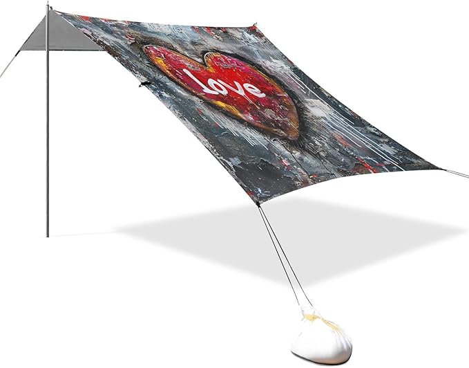 ALAZA Loving Heart Graffiti Beach Tent Sun Shelter UPF50+ Protection Beach Shade Canopy w/ 4 Sandbags for Outdoor Camping Fishing Backyard Fun Picnic 10x9 ft