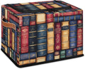 Bookshelf Storage Bins with Zipper Lid Retro Library Fabric Lidded Storage Baskets Cubes with Handles Decorative Foldable Shelf Closet Organizer Container