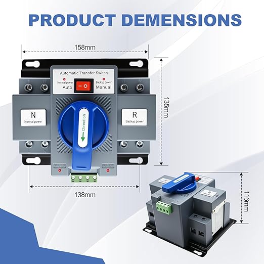 220V 2P 63A Dual Power Automatic Transfer Switch Generator Changeover Switch 50Hz/60Hz with Automatic and Manual Switching Modes