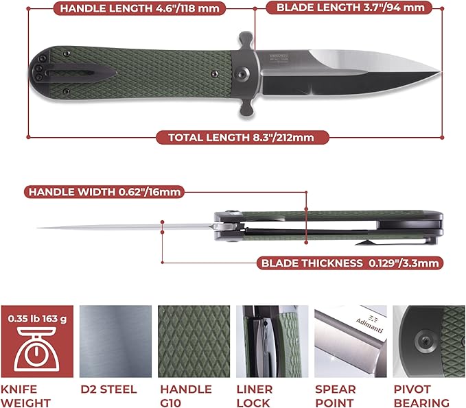 Ganzo Firebird Adimanti Samson-GR Folding Pocket Knife Razor Sharp D2 Steel Blade Ergonomic G10 Anti-Slip Handle with Clip Hunting Fishing Camping Gear Outdoor Flipper EDC Pocket Knife (Green)