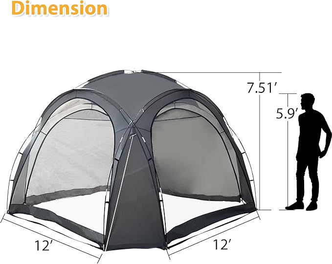 Easy Beach Tent 12 X 12ft Pop Up Canopy UPF50+ Tent with Side Wall Ground Pegs and Stability Poles Sun Shelter Rainproof Waterproof for Camping Trips Backyard Fun Party Or Picnics