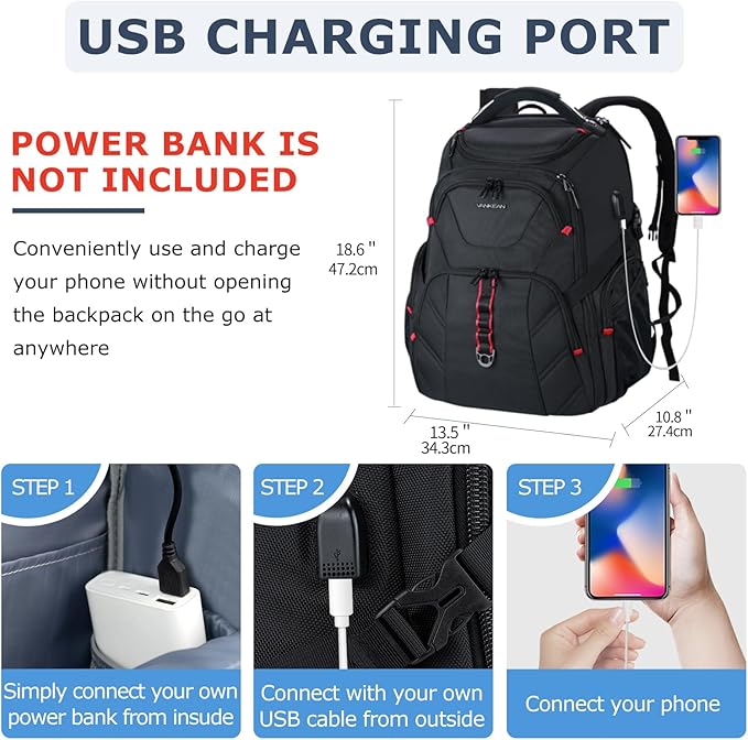 VANKEAN 17.3'' Travel Laptop Backpack TSA Friendly Water Resistant Anti Theft Extra Large College Backpacks with RFID Pockets USB Port for Men Women Business Work Bag Black