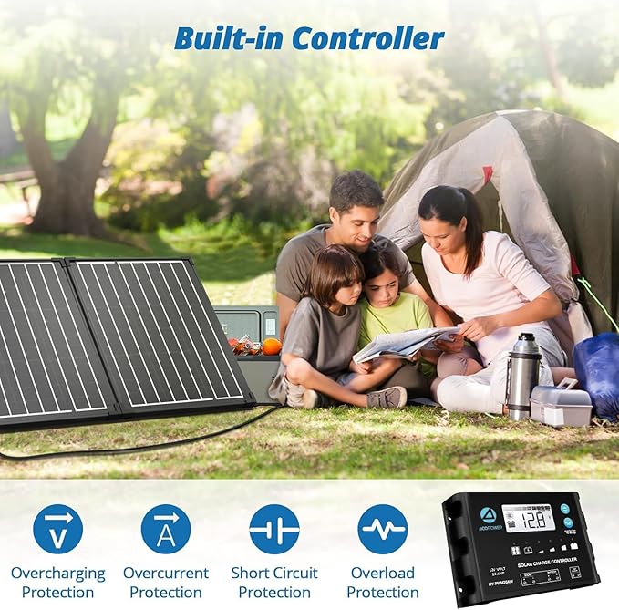 ACOPOWER 100Watt 12 Volt Portable Solar Panel with Waterproof 20A Charger Controller Foldable Solar Panel Kit Monocrystalline for Camping RV Black