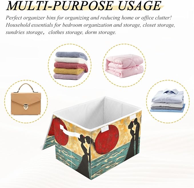 AIXIWAWA Lidded Storage Cube (Valentine Beach) Fabric Foldable Closet Bins with Flip Lid and Handles Organizer Basket Container 16.5 x 12.6 x 11.8 IN