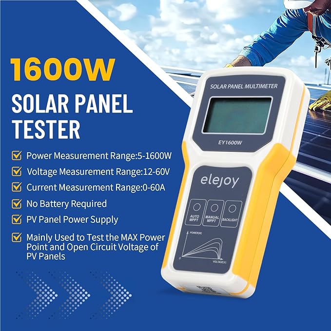1600W Solar Panel Tester MPPT Photovoltaic Multimeter &amp Watt Meter Smart Portable Tool for Solar PV Panel Data &amp Troubleshoot Measures Power Output Performance and Open Circuit Voltage