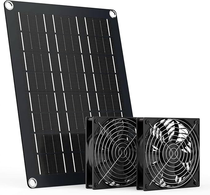MARBERO 4.7 Inch Solar Powered Fan Kit 15W Solar Panel with 2 Waterproof Fans Intake or Exhaust Air Fan wtih 13 Ft Cable for Outside Backyard Chicken Coops Greenhouses Dog Houses Pet Houses