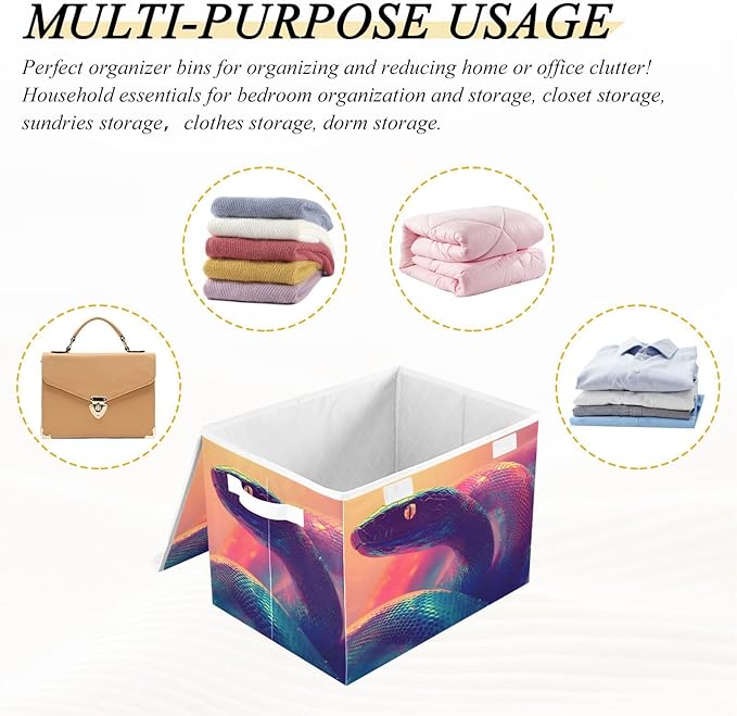 Storage Cube with Lid Surreal Snake Print 16.5×12.6×11.8 IN Collapsible Large Capacity Foldable Storage Basket Bin Organizer