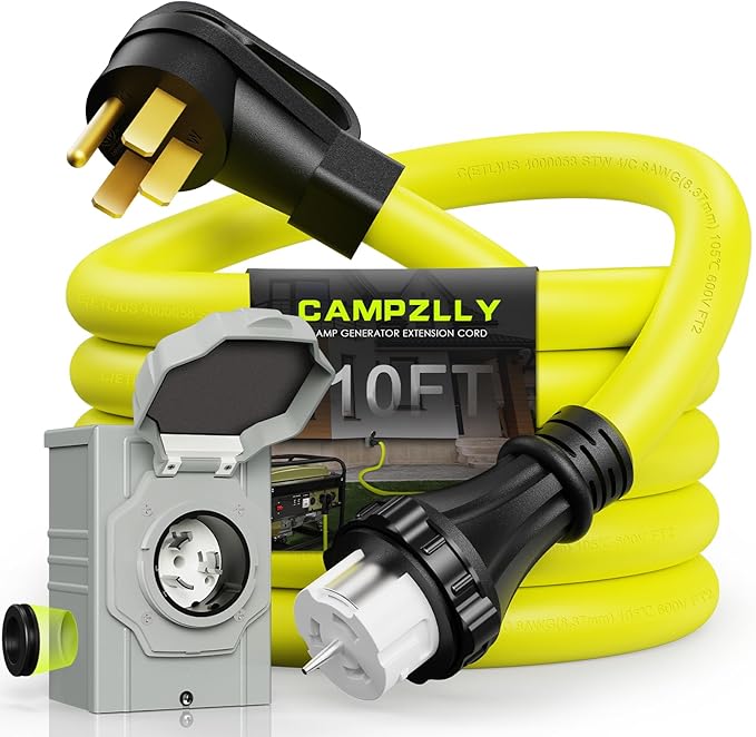 50 Amp Generator Cord 10FT and Power Inlet Box NEMA 14-50P Male to SS2-50R 125/250V Twist Lock Connector with Pre-Drilled NEMA SS2-50P Generator Inlet Box for Generator to House ETL Listed