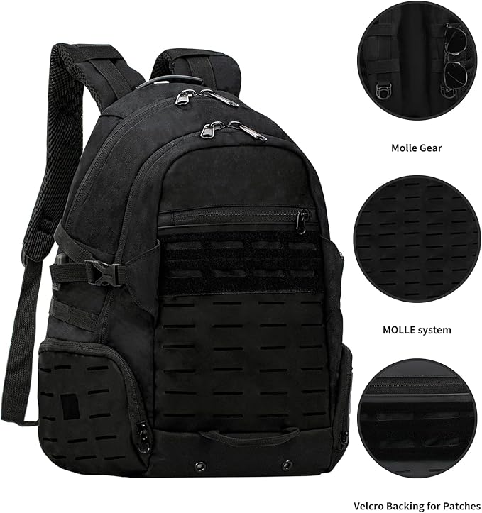 Tactical Pack Military Backpack 19.4L Waterproof Rucksack 600D OXFORD for Hiking Trekking Hunting (black)