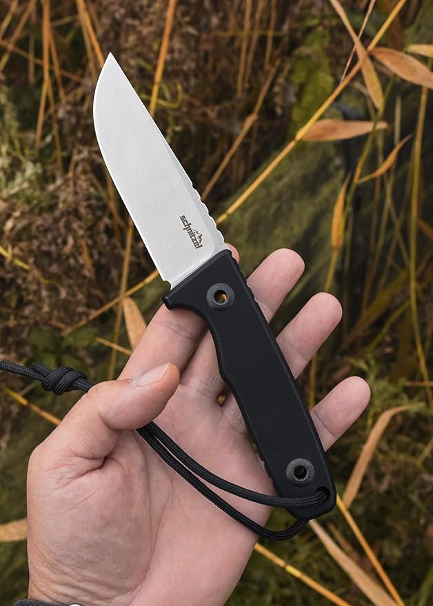 SCHNITZEL TRI - Outdoor Knife with Kydex Sheath and Dangler Carrying System – Bushcraft-Knife Outdoor Leisure Adult (Black)