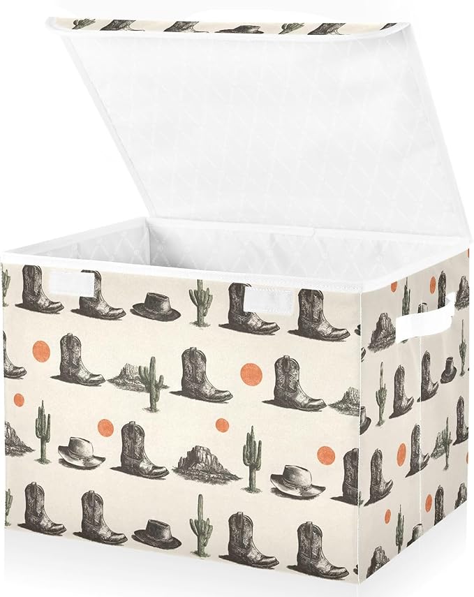 Lidded Storage Cube West Elements Print 1 Pack Collapsible Large Capacity Foldable Storage Basket Bin Organizer 16.5×12.6×11.8 in