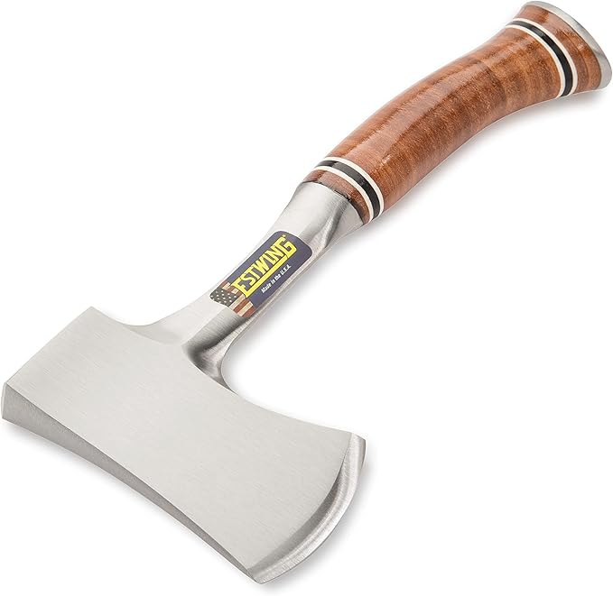 ESTWING Sportsman's Axe - 12 Camping Hatchet with Forged Steel Construction &amp Genuine Leather Grip - E14A