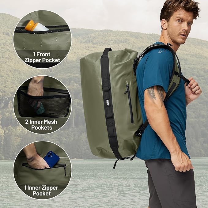 MIER Waterproof Duffel Bag Motorcycle Dry Bag Backpack Large Roll-Top Heavy Duty Dry Duffle Bags for Kayaking Camping Boating Gym Beach Cruise Ship 60L/80L