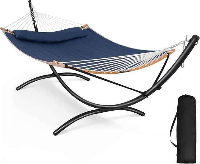 SUNCREAT Hammocks for Outside with Stand Porch Hammock and Stand 475 lbs Capacity Patent Pending Navy