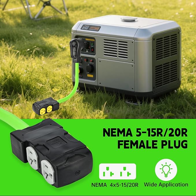 50 Amp to 20 Amp 110V Generator RV Distribution Adapter 14-50P to 4 X 5-20R/15R RV 4-Prong to Mutiple Household Outlet w/ 20amp Circuit Breaker 1.5FT