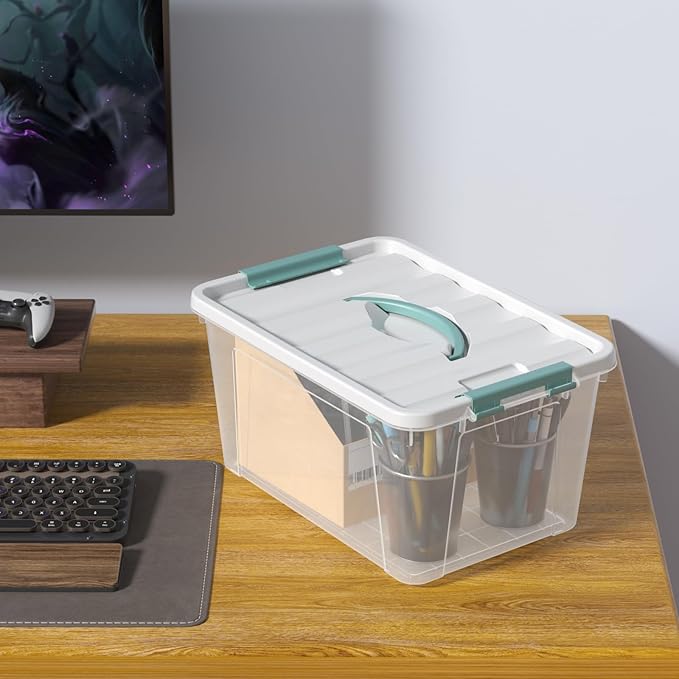 14 Quart Clear Storage Boxes with Handles Plastic Latching Bins with Lids 6 Packs
