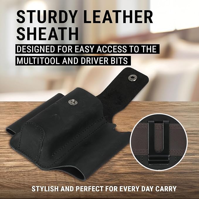EPG Heavy Duty Multitool Bundle: Leather Case Multi-Function Flashlight Screwdriver Bits 18 Stainless Steel Locking Tools EDC Gear with Pliers Bottle Opener Box Cutter and More Fits in Pocket