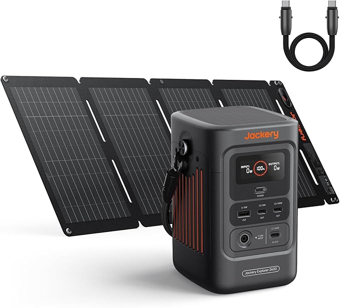 Jackery Explorer 240D Power Bank and 40W Solar Panel (80000mAh) LiFePO4 Battery Portable Power Station USB-C Cable Included200W DC Output1-Hour Fast Charging Compact for Outdoor Camping Travel