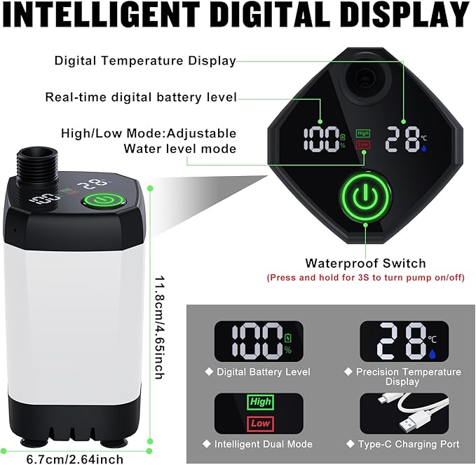 Portable Shower for Camping [Long-Lasting] Spopal 6000mAh Rechargeable Camping Shower with Intelligent LED Display 4 Spray Modes IPX7 Waterproof Outdoor Camp Pump for Hiking Travel Car Pet