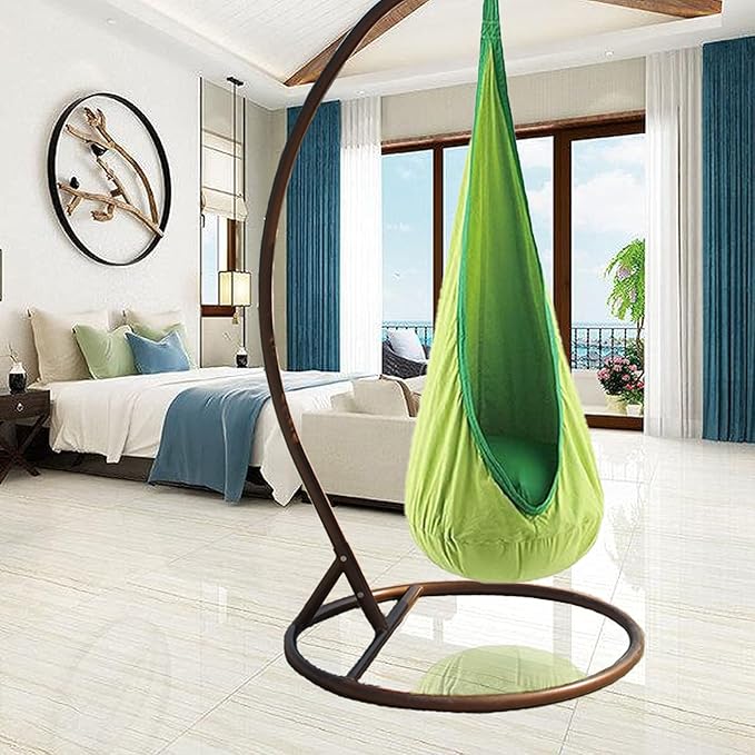 TOPIND Kids Hanging Pod Swing ChairChild Hammock Chair for Indoor and OutdoorSwing Chair with Inflatable Pillow and All Accessories Easy to Hang Comfortable NestGirls and Boys(Green)