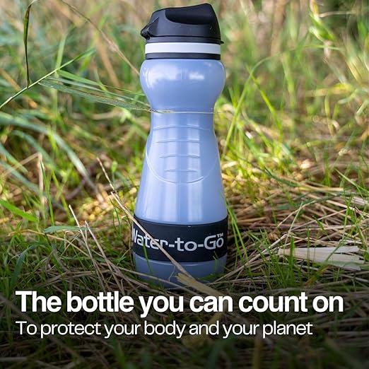 Small Filtered Water Bottle (18.5oz/55cl) Value Bundle with Three Filters Nanofiltration Water Bottle with Filter for Travel BPA-Free Bioplastic. Green